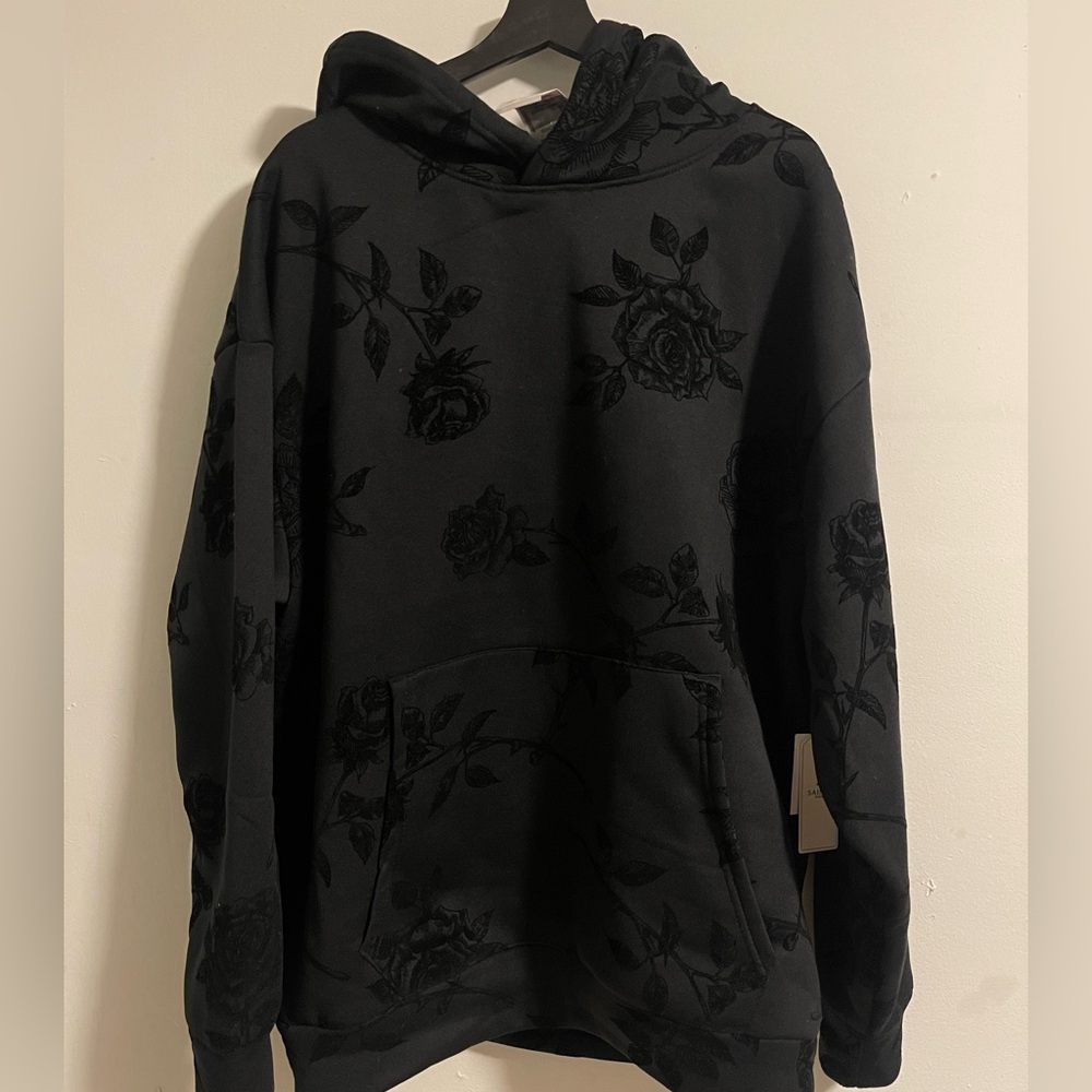 Saint Studio Black Velvet Floral Hoodie